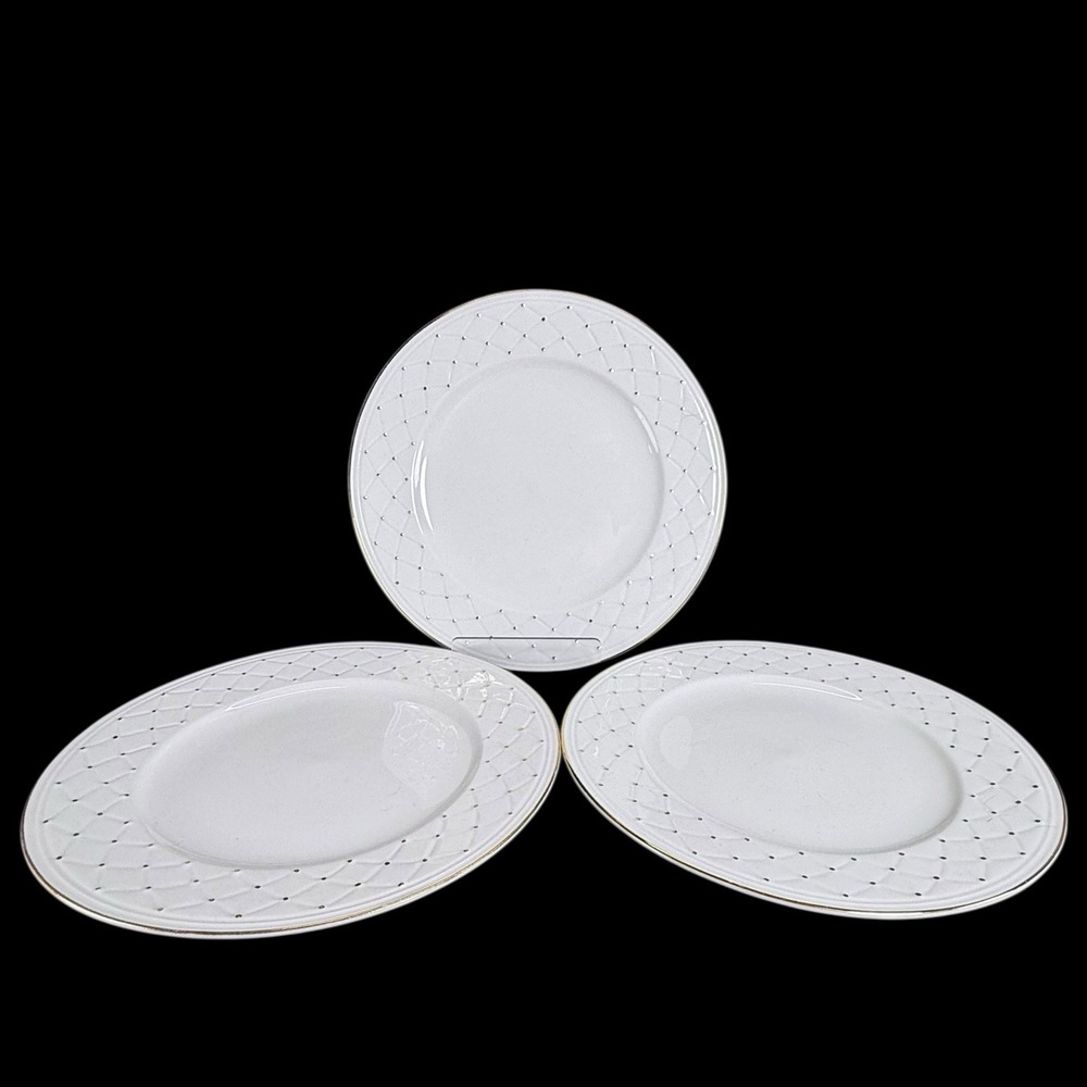 Gibson Golden Basket 7.5"‎ Salad Plates White and Gold Set of 3